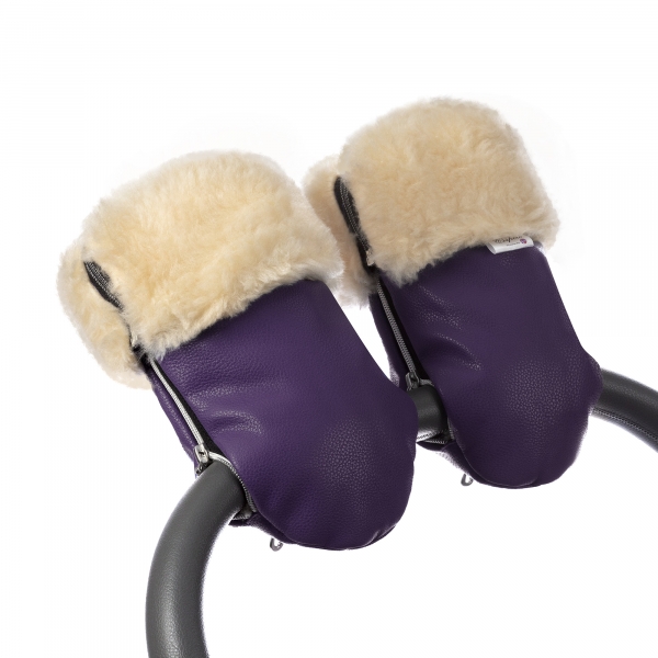 Муфта-рукавички для коляски Esspero Double Leatherette (Натуральная шерсть) Aubergin