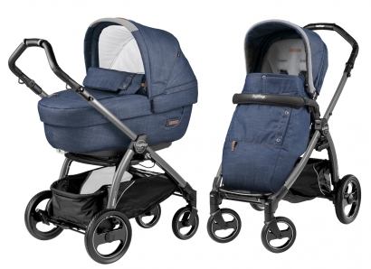 Коляска 2 в 1 Peg Perego Book S Elite Combo (прогулочный блок Pop-Up Completo, шасси White/Black) Urban Denim