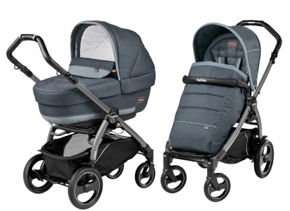 Коляска 2 в 1 Peg Perego Book 51 S Elite Combo (прогулочный блок Pop-Up Completo, шасси White/Black) Blue Denim