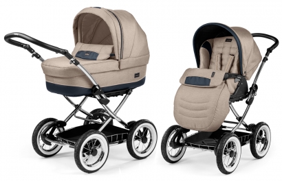 Коляска 2 в 1 Peg Perego Culla Elite Auto Chrome + Seggiolino Giro Luxe Beige