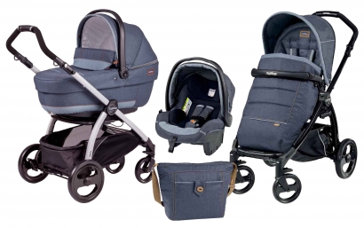Коляска 3 в 1 Peg Perego Book S XL Modular System (прогулочный блок Pop-Up Completo, шасси White/Black) Blue Denim