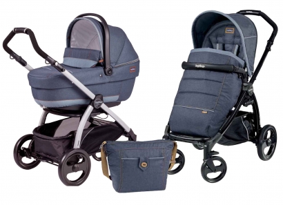 Коляска 2 в 1 Peg Perego Book 51 XL Modular System (прогулочный блок Pop-Up Completo, шасси White/Black) Blue Denim