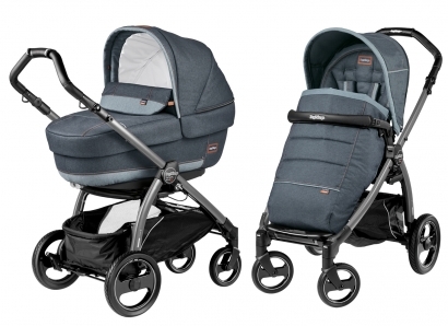 Коляска 2 в 1 Peg Perego Book S Elite Combo (прогулочный блок Pop-Up Completo, шасси White/Black) Blue Denim Elite