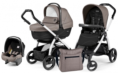 Коляска 3 в 1 Peg Perego Book S XL Modular System (прогулочный блок Pop-Up Sportivo, шасси White/Black) Bloom Beige