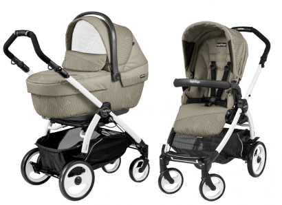 Коляска 2 в 1 Peg Perego Book 51 XL Modular System (прогулочный блок Pop-Up Sportivo, шасси White/Black) Geo Beige